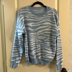 Light Blue and White Zebra Striped Sweater